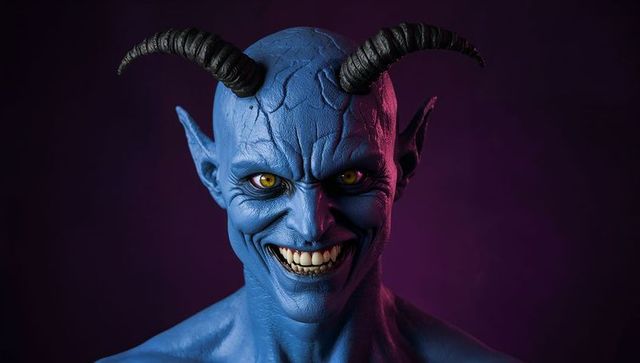 Fantasy demon creature with cracked skin and horns in dramatic lighting