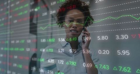 Businesswoman Analyzing Financial Market Data on Screen
