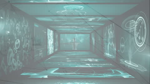 Futuristic Digital Interface with Holographic Network Connections