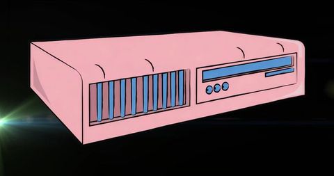 Futuristic pink server floating in dark environment