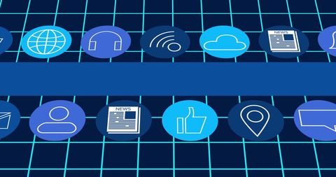 Digital interface icons on grid background