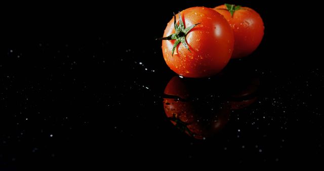 Fresh Tomatoes with Water Droplets on Black Reflective Surface - Download Free Stock Images Pikwizard.com