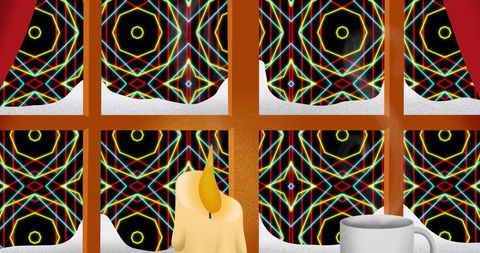 cat gazing through window with vibrant geometric patterns - Download Free Stock Images Pikwizard.com