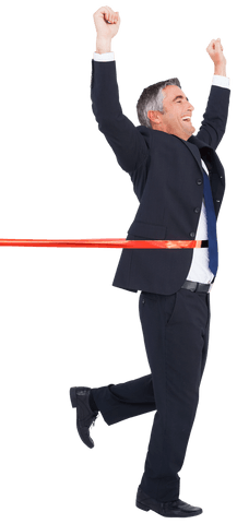 Cheerful Businessman Completing Transparent Marathon