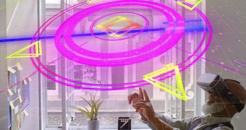 Senior Man Engaging with Futuristic VR in Modern Office - Download Free Stock Images Pikwizard.com