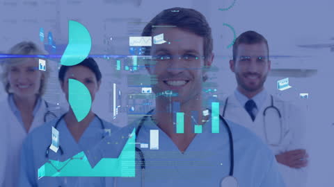 Futuristic Healthcare Team with Data Visualization
