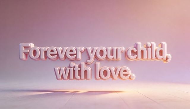 Floating Pink 3D Typography Saying Forever Your Child With Love Over Pastel Soft Gradient