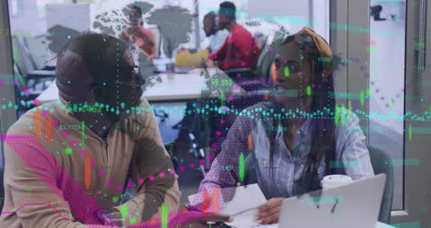 Diverse Business Team Analyzing Data with Digital Display Overlay