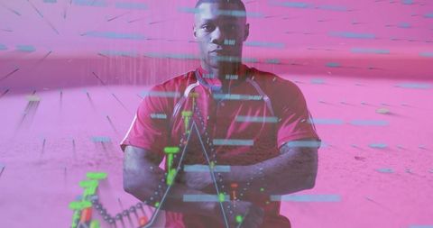 Athlete Analyzing Sports Data with Futuristic Digital Charts
