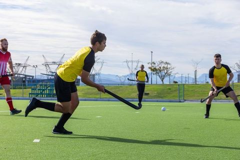 Youth Field Hockey Game on Synthetic Turf