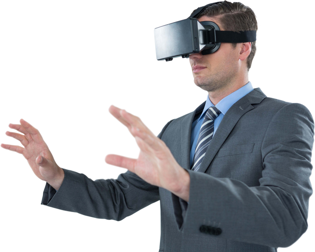 Businessman Engaging with Virtual World in Transparent VR Experience - Download Free Stock Videos Pikwizard.com