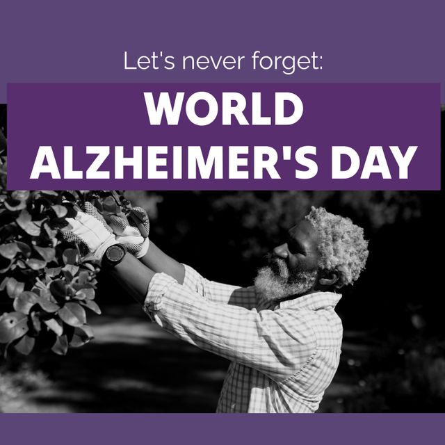 Senior African American Man in Garden for World Alzheimer's Day Awareness - Download Free Stock Templates Pikwizard.com