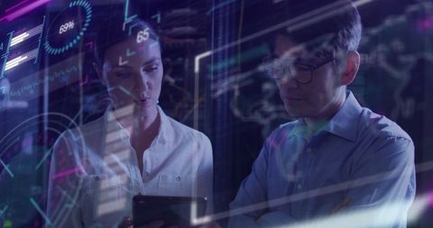 collaboration in data-driven environment with digital graphics overlay - Download Free Stock Images Pikwizard.com