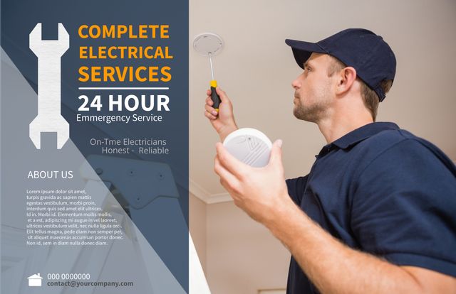 Skilled Electrician Installing Smoke Detector for Home Safety Solutions - Download Free Stock Templates Pikwizard.com