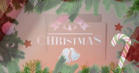 Festive Christmas Frame with Pine Boughs and Candy Cane