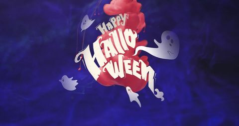 Happy halloween text with ghosts and colorful background