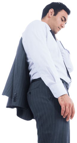 Biracial Businessman Holding Jacket on Transparent Background