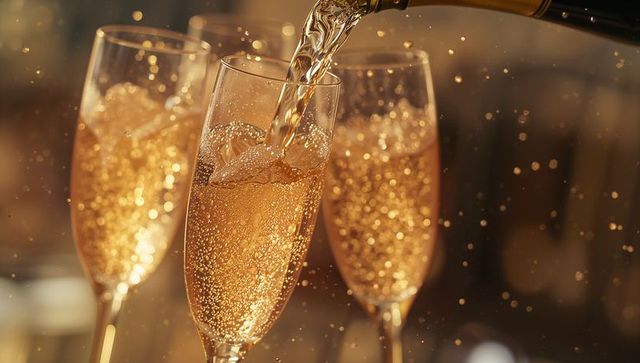 Sparkling Wine Pour with Rising Bubbles in Elegant Setting