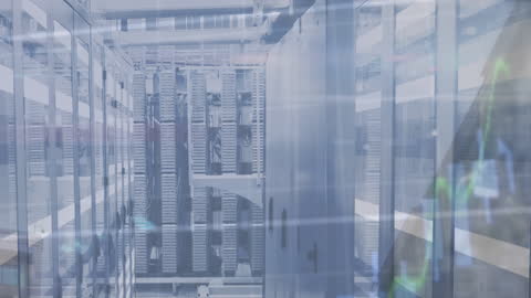 Data Processing Animations Over Advanced Server Room