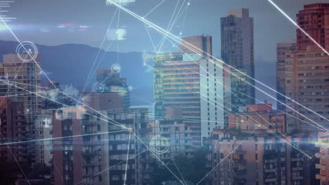 Digital Network Graphic Over Modern Cityscape