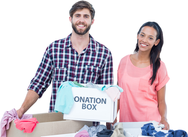 Happy Diverse Couple Holding Donation Box on Transparent Background - Download Free Stock Videos Pikwizard.com