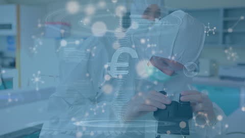 Scientists in PPE with Digital Data and Molecular Imagery