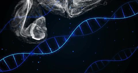 Neon Blue DNA Helix Streams in Virtual Space for Biotechnology and Futuristic Tech