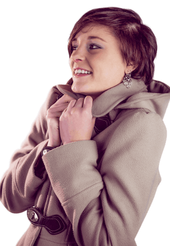 Smiling Woman in Winter Coat on Transparent Background