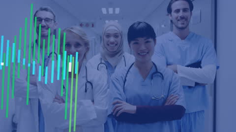 Diverse Healthcare Team with Digital Data Graph Overlay