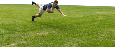 Transparent Rugby Player Mid-Air Leap on Field