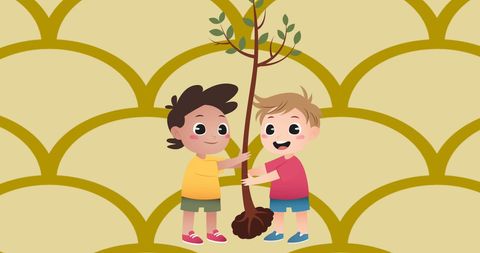 Joyful Children Planting a Tree Together - Download Free Stock Images Pikwizard.com