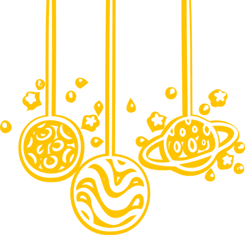 Abstract floating orbs in transparent imagery with solar motif