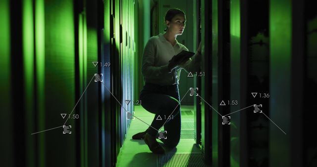 IT Specialist Monitoring Server Data in Dark Data Center - Download Free Stock Images Pikwizard.com