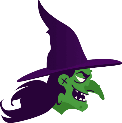 Cartoon Witch Side-Profile with Purple Hat on Transparent Background