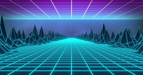 futuristic digital grid landscape with neon colors - Download Free Stock Images Pikwizard.com