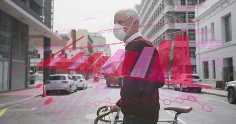 Senior Man with Bike Examining COVID-19 Statistics