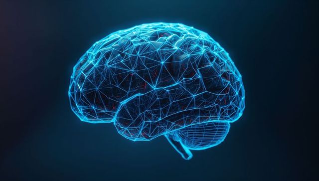 Futuristic 3D Brain in DigitalGrid with Glowing Neural Mesh