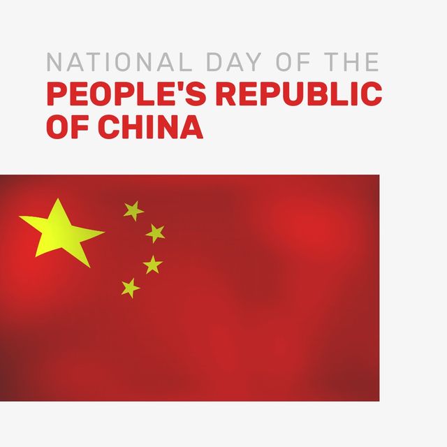 Square image of china independence day text with china flag over white background. China independence day campaign.