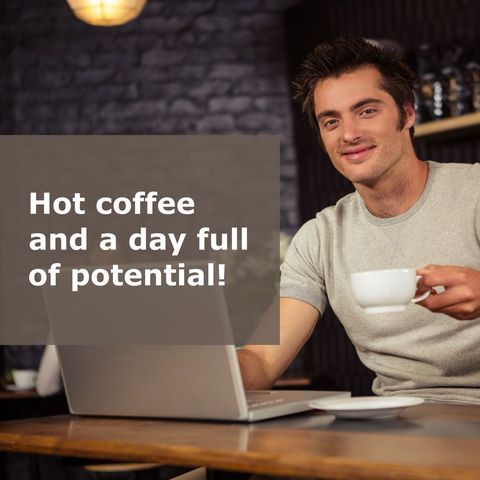 man with coffee working on laptop in cafe setting - Download Free Stock Templates Pikwizard.com