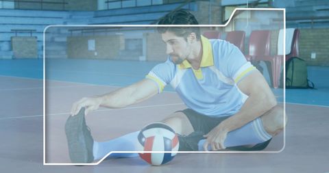 Athletic Volleyball Player Stretching Indoors in Sporty Attire