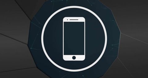 White smartphone icon with abstract polygon backdrop