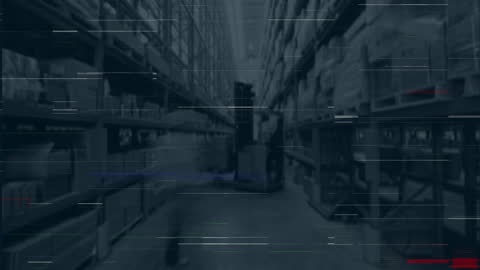 Abstract Digital Interface Over Warehouse Background