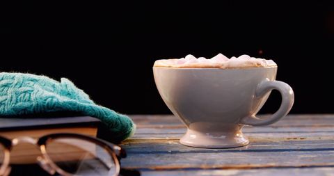 Cozy Evening Scene with Hot Chocolate, Book, and Glasses - Download Free Stock Images Pikwizard.com