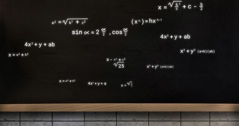 Chalkboard with complex mathematical equations