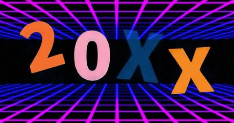 Retro Futuristic 20XX Neon Grid Featuring Floating 3D Alphanumeric Characters