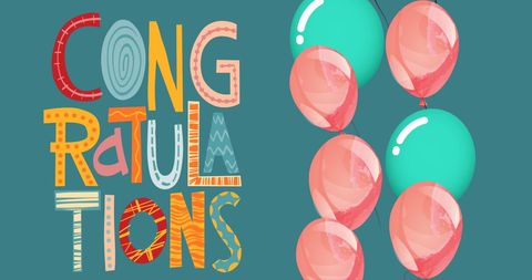 Colorful Congratulations Text with Festive Balloons