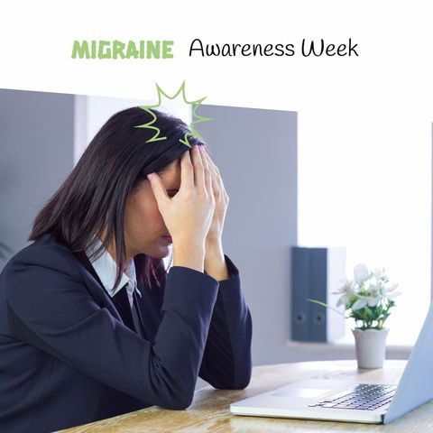 Businesswoman Experiencing Migraine During Work Highlighting Awareness - Download Free Stock Templates Pikwizard.com