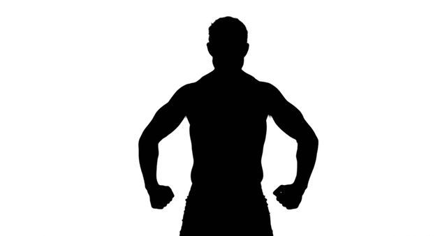 Strong Muscular Man Silhouette Flexing Biceps on White Background - Download Free Stock Images Pikwizard.com