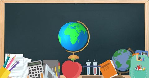 School Supplies on Blackboard with Globes and Educational Tools - Download Free Stock Images Pikwizard.com