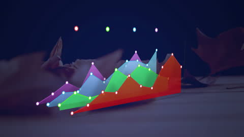 Data processing animation with vibrant line graph overlay